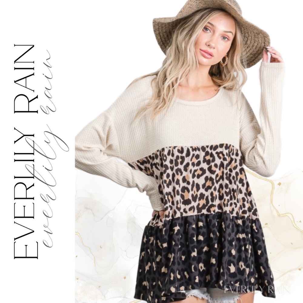 💞 Soft Waffle Knit Mixed Print Babydoll Top - Picture 5 of 15